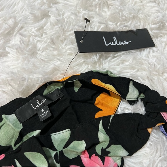 NWT LULUS Beloved Bae Black Floral Print Tie-Strap Tiered Maxi Dress - Picture 4 of 10